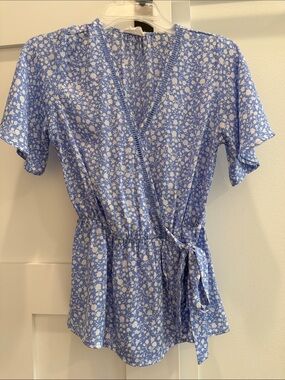 Sienna Sky Light Blue Floral Wrap Top